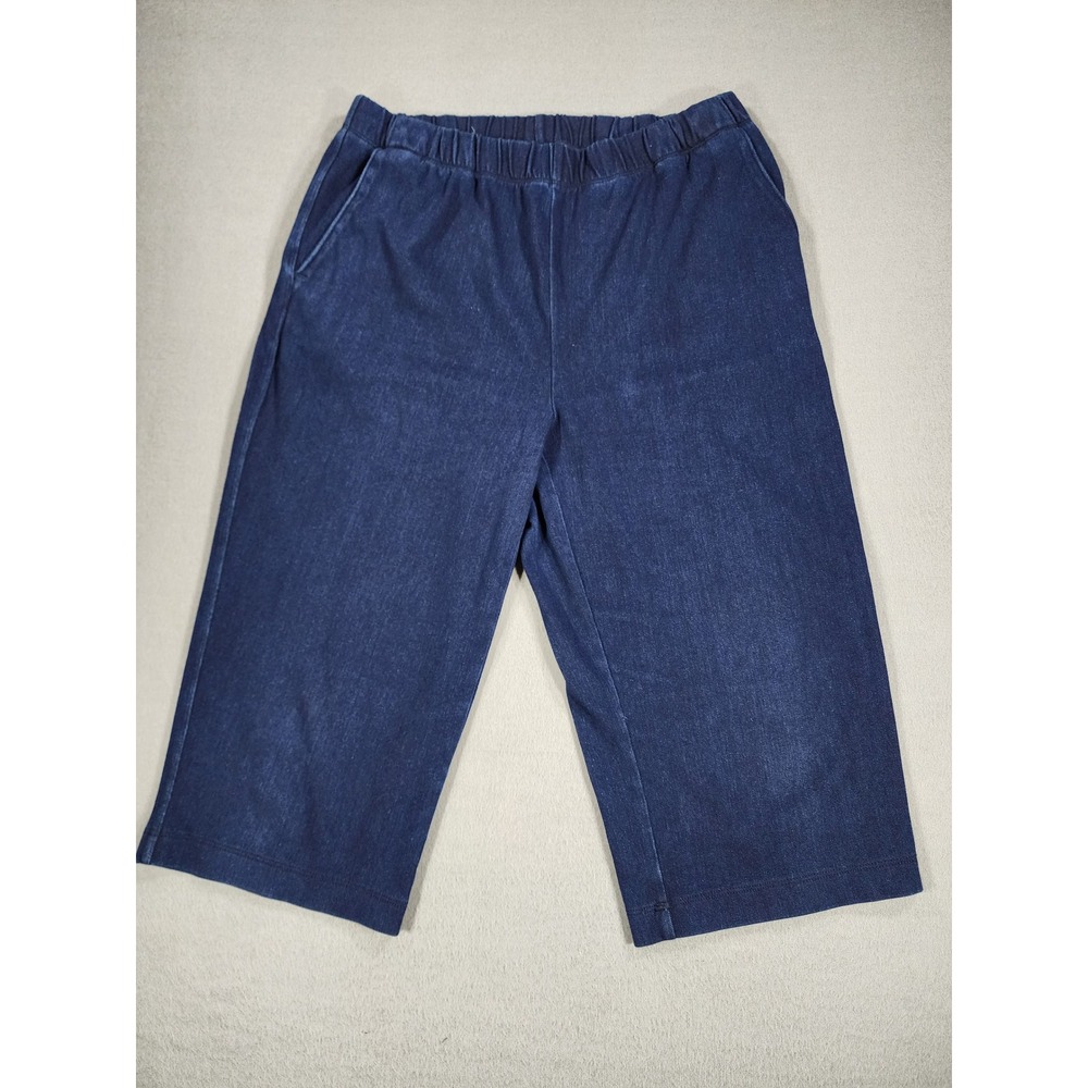 Lands End Sport Knit Capri Dark Wash Small 6-8 Pull on Knit Cropped Pant Stretch